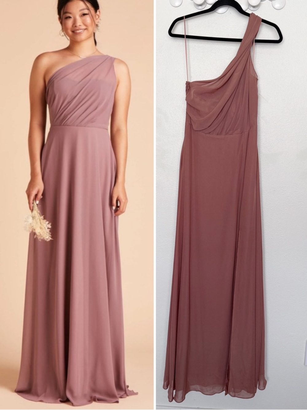 Birdy Grey Kira One Shoulder Chiffon Bridesmaid Maxi Dress Slit L